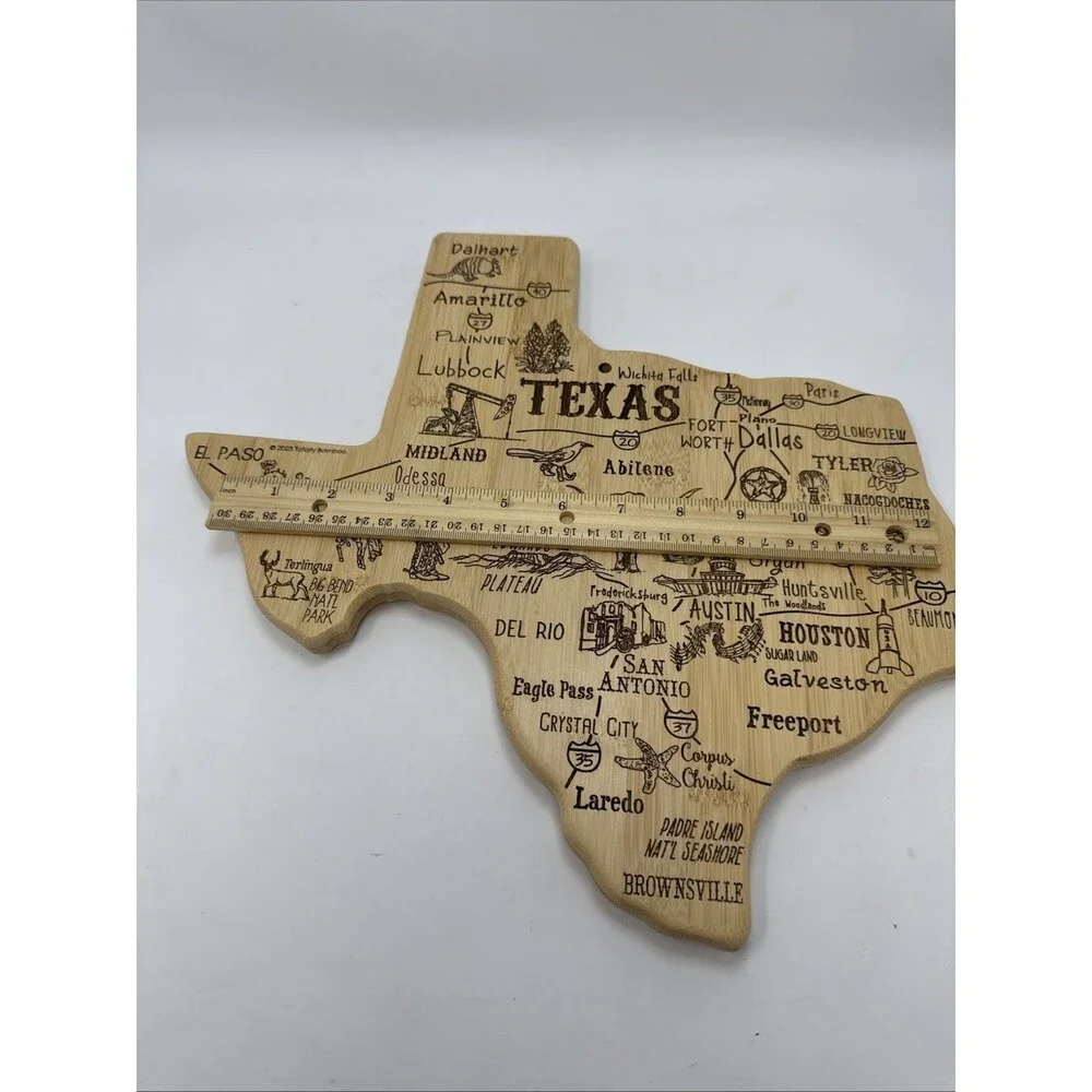 Totally Bamboo Texas State Shaped Bamboo Cutting Board with Map Design